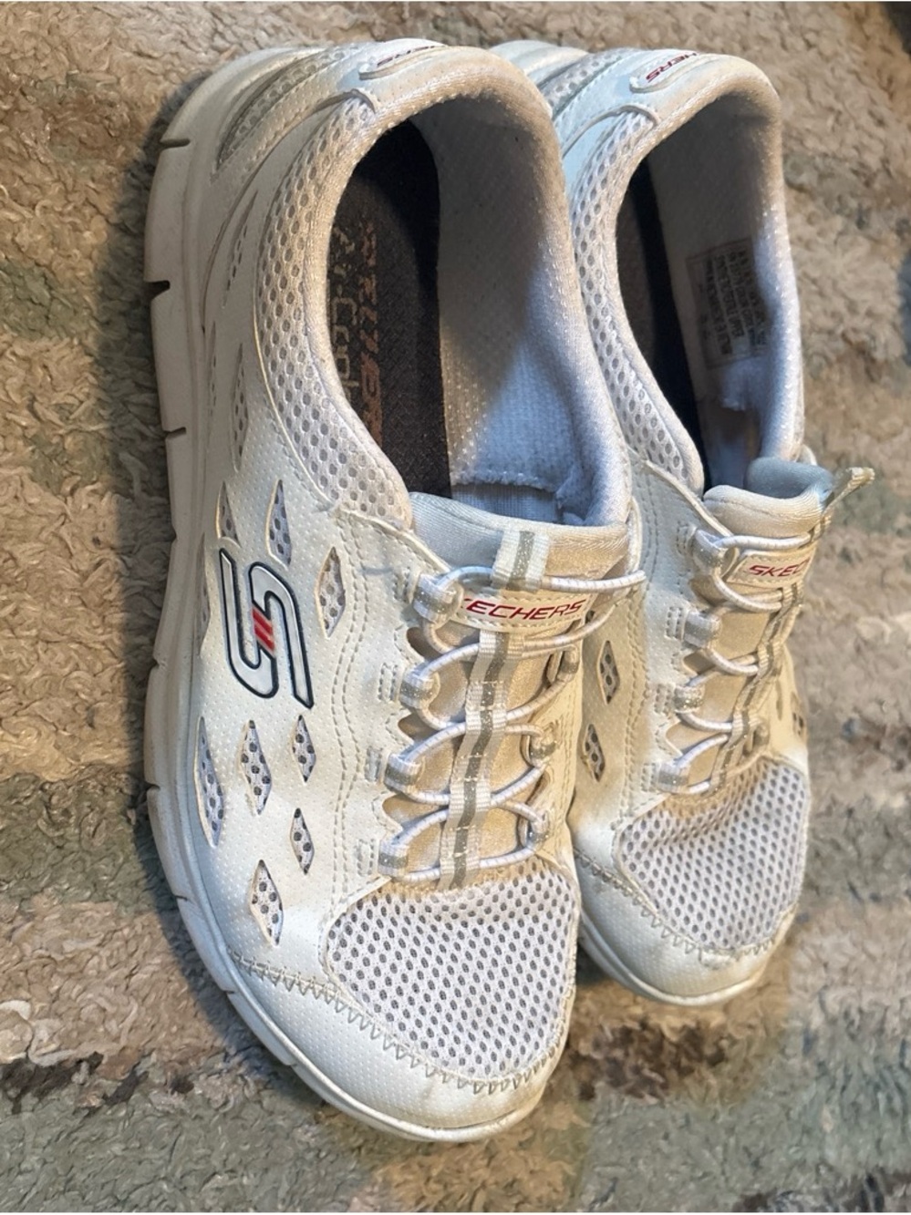 Skechers Women's White and Silver Slip-On Athletic Sneakers